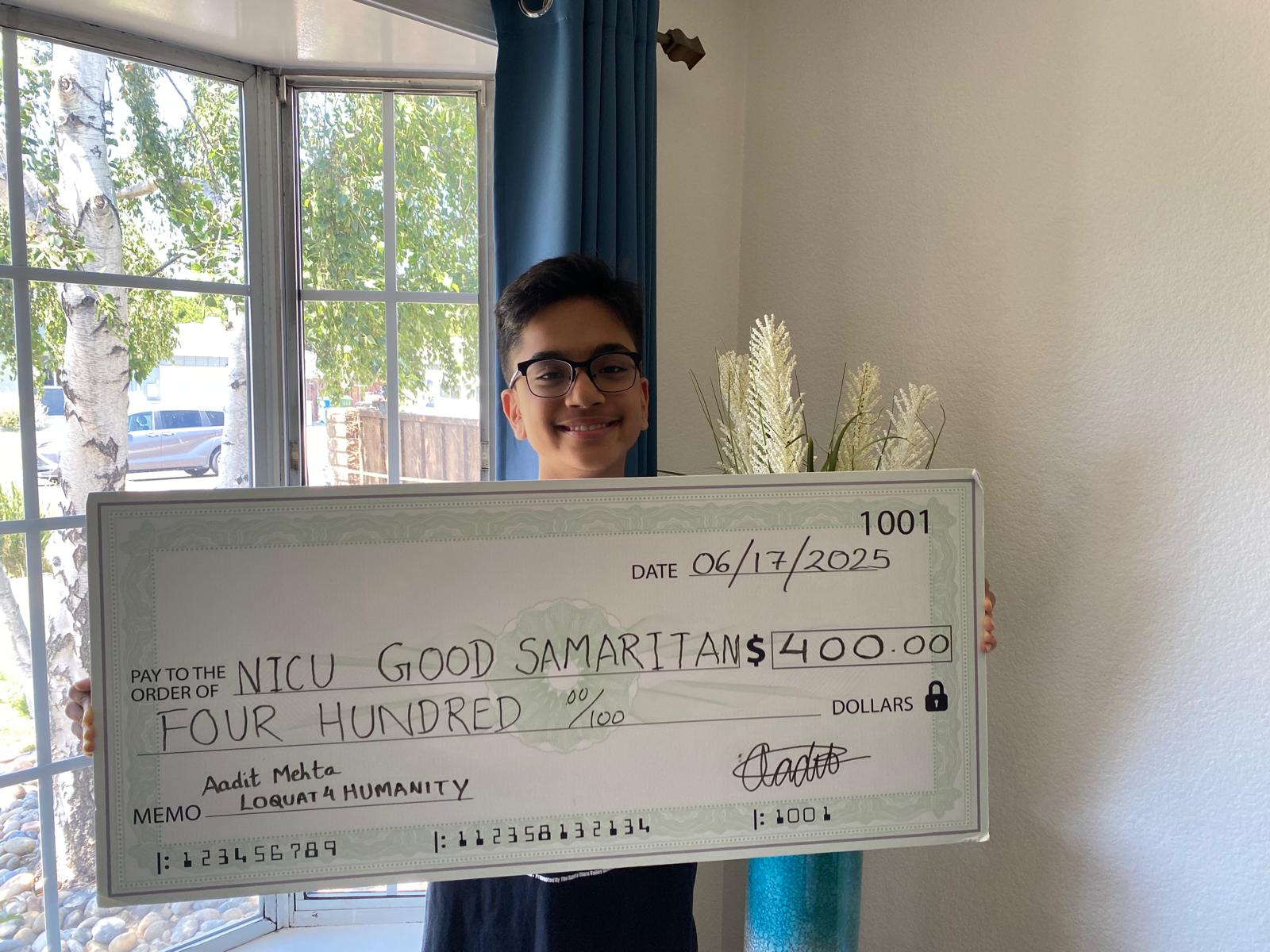 Donation check from last season to Good Samaritan Hospital NICU